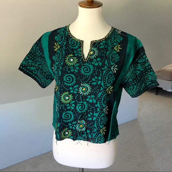Short Sleeve Tribal Raw Edge Crop (handmade, nwot) - Picture 2 of 10